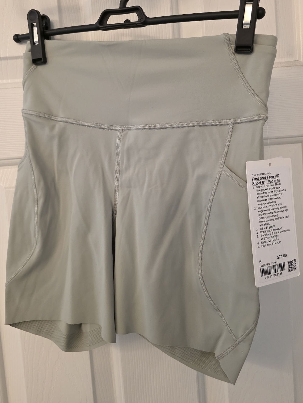NWT Lululemon FOG GREEN Fast And Free High Rise Shorts Pockets 6" Inseam Size 6